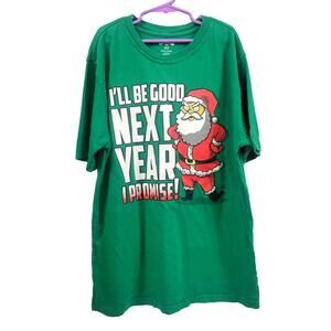 Holiday Time Green Tee Shirt Santa Clause Boys Size XL‎